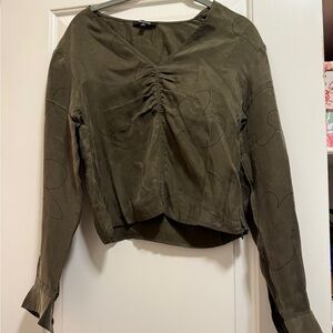 Madewell Green Ruched Long Sleeve Blouse